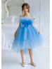 Blue Tulle Tea Length Popular Flower Girl Dress